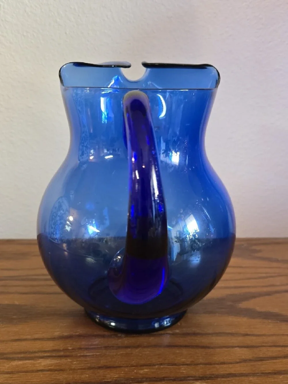 Vintage Cobalt Blue Mexican Glass Water Pitcher Tote 13